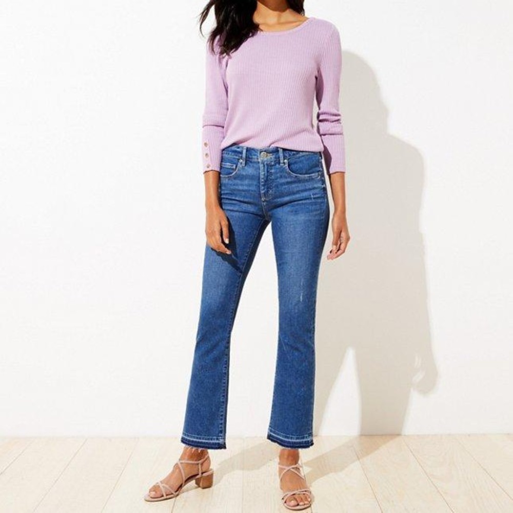 LOFT Unpicked Flare Crop Jeans